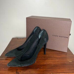 Louis Vuitton Black Suede Lasercut Accents Pumps with Dust Bag Size IT 37.5